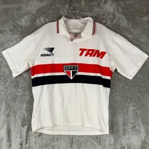 VTG Penalty Sao Paulo FC 10 TAM Linhas Aereas Soccer Jersey Mens M 8 White Red